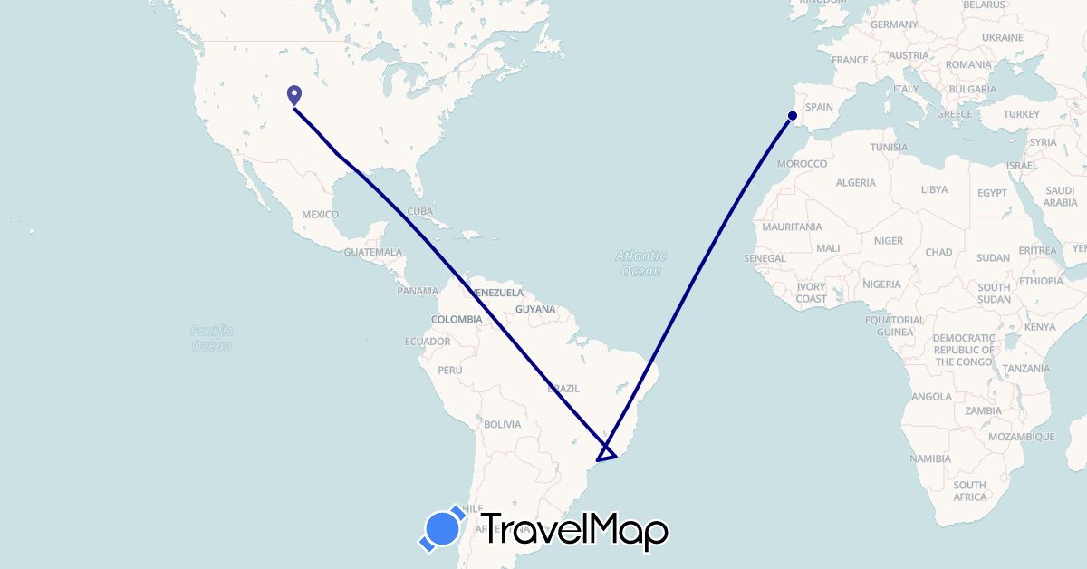 TravelMap itinerary: driving in Brazil, Portugal, United States (Europe, North America, South America)